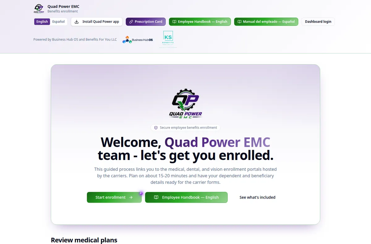 The Enrollment design, based on a website we built