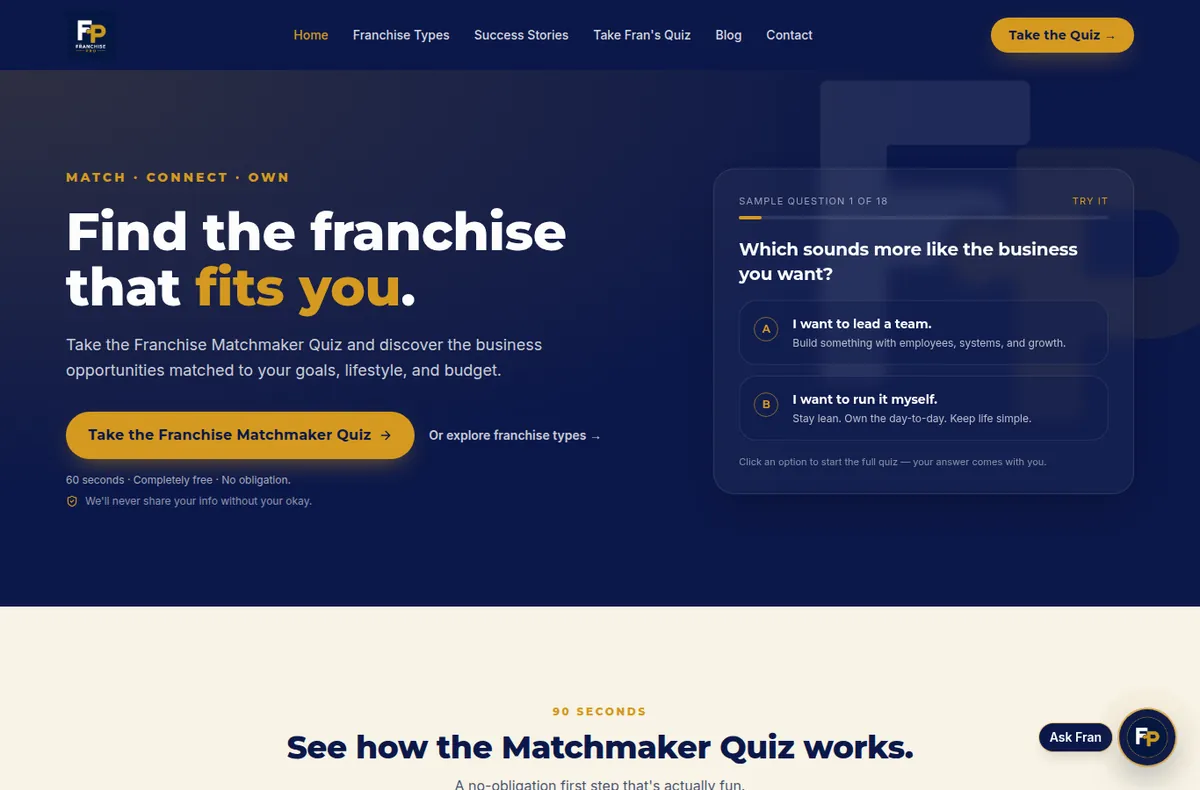 The Matchmaker design, based on a website we built